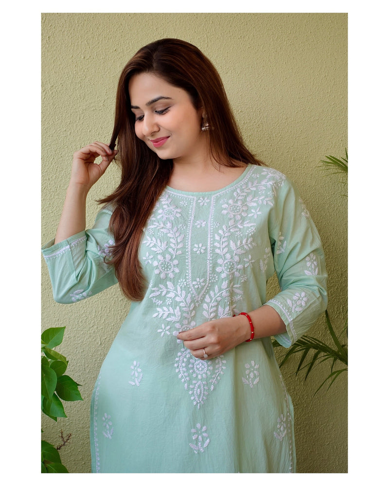 Women's Lucknowi Handcrafted White Cotton Chikankari Suit Material- HO –  Nazranachikan